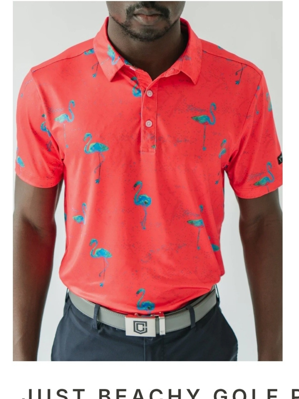 Just Beachy Men’s Flamingo Print Polo - Coral